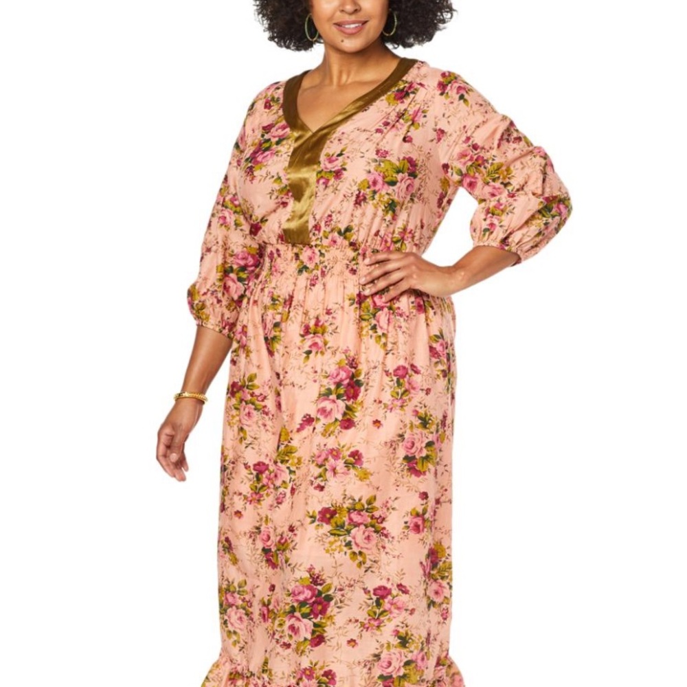 NWT Aratta Silent Journey Antique Rose Softness Floral Maxi Dress 2X Altered